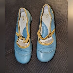 Mary Jane Style Shoes, John Fluevog Turquoise & Yellow